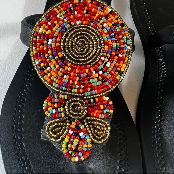 African Maasai Beaded Leather Sandals - Picture 2 of 9